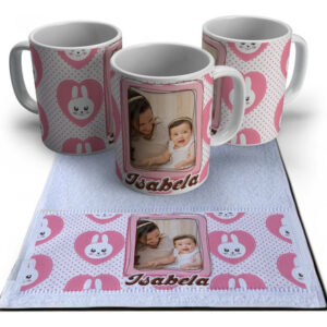 Kit Escolar Caneca E Toalha Personalizados Coelhinho