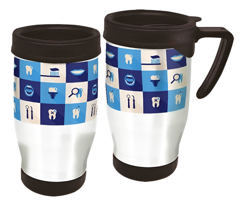 Copo Caneca Térmica Profissão Dentista Mosaico Branco
