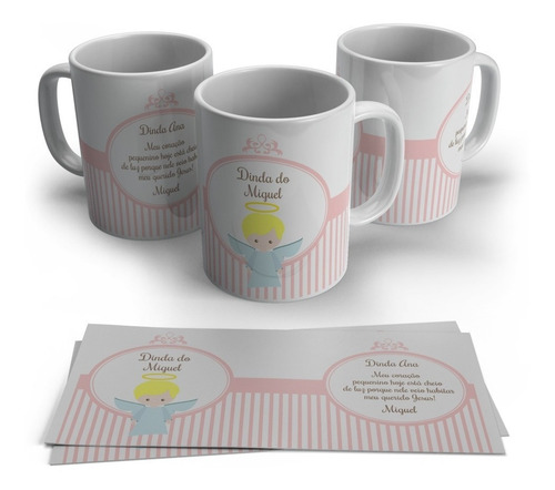 Caneca Personalizada Convite De Batizado Rosa - Anjinho