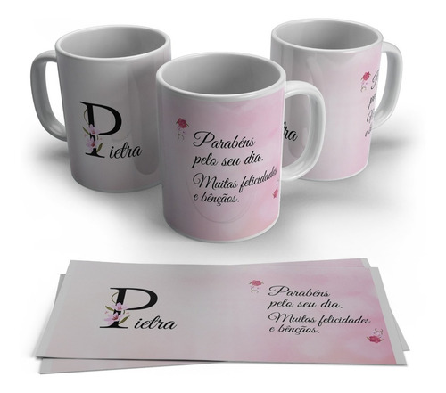 Caneca Personalizada Inicial Do Nome Em Floral - P