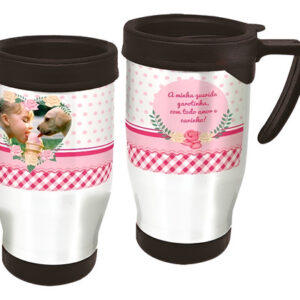 Copo Caneca Térmica Coração Com Flores Branco