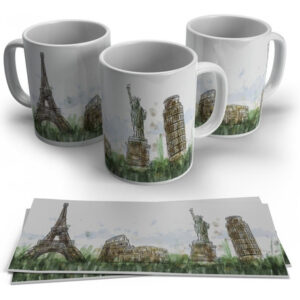 Caneca Pontos Turísticos - Paris, Roma, New York
