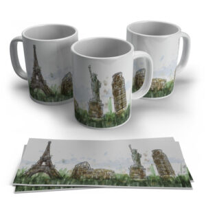Caneca Plástica Pontos Turísticos - Paris, Roma, New York