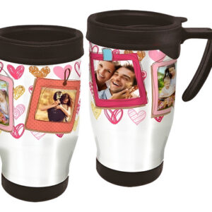 Copo Caneca Térmica Corações 3 Fotos Branco