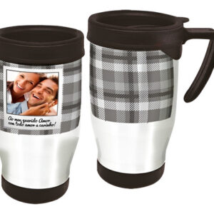 Copo Caneca Térmica Xadrez Com Foto Branco