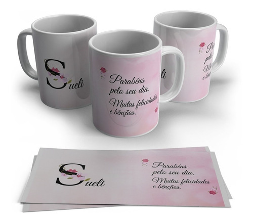 Caneca Personalizada Inicial Do Nome Em Floral - S