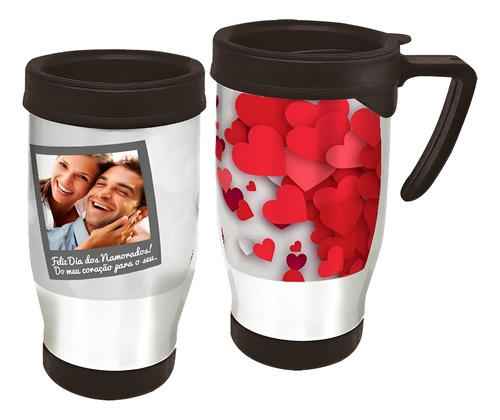 Copo Caneca Térmica Dia Dos Namorados Coração Com Foto Branco
