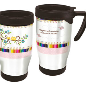 Copo Caneca Térmica Profissão Dia Dos Professores Coruja Ros Branco