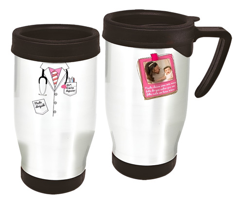 Copo Caneca Térmica Profissão Médica Rosa Com Foto Branco