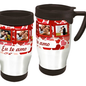 Copo Caneca Térmica Coração Vermelho Branco