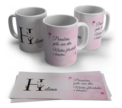 Caneca Personalizada Inicial Do Nome Em Floral - H