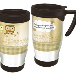 Copo Caneca Térmica Dia Dos Professores - Casal Corujas Branco Coruja