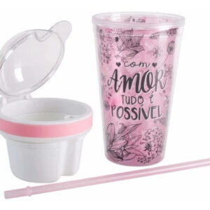 Copo Com Canudo E Lancheira Volta As Aulas Rosa