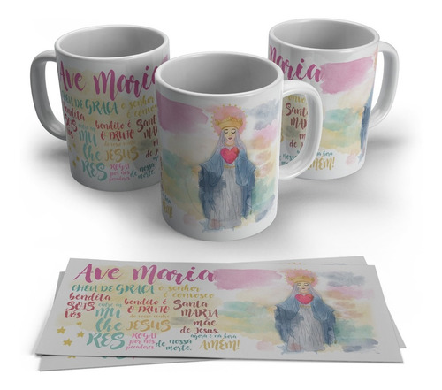 Caneca Personalizada Religião - Nossa Senhora Aquarelada