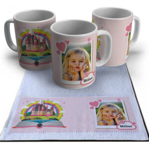 Kit Escolar Personalizado Caneca E Toalha Princesa Com Foto