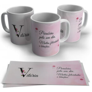 Caneca Personalizada Inicial Do Nome Em Floral - V